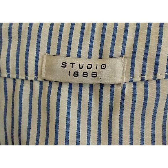STUDIO 1886 Blue White Pinstripe Asymmetrical Hem Blouse Tunic - XL (16) - Picture 6 of 7